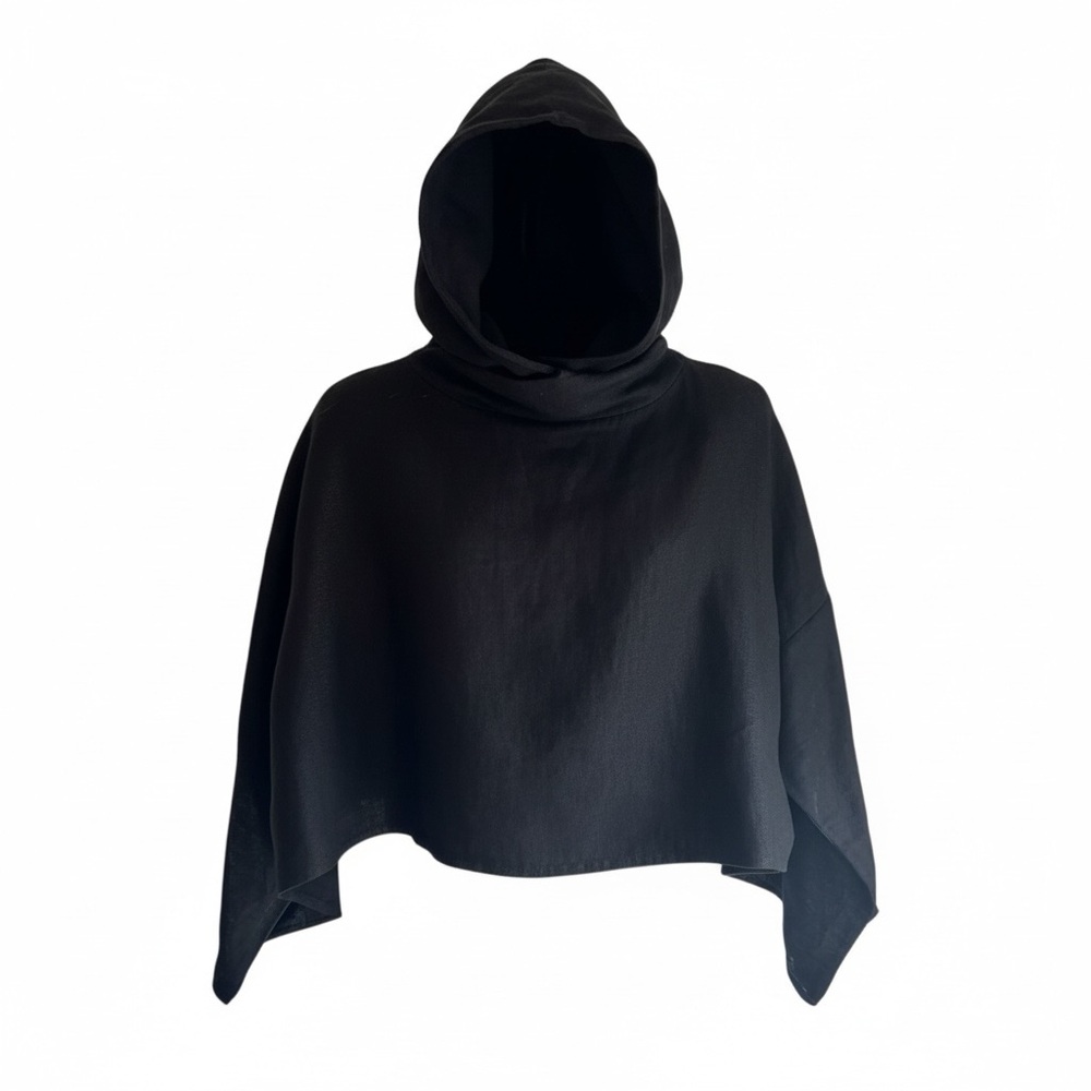 Zoran LADICORBIC Black Linen Pullover
Top Funnel Cowl Hood Minimalist
Cropped